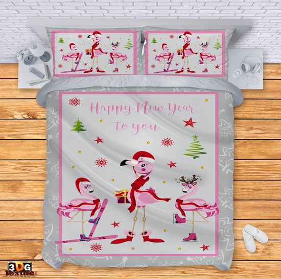 Модерен Сет за легло с дигитален принт - Новогодишно Фламинго - New Year's Flamingo