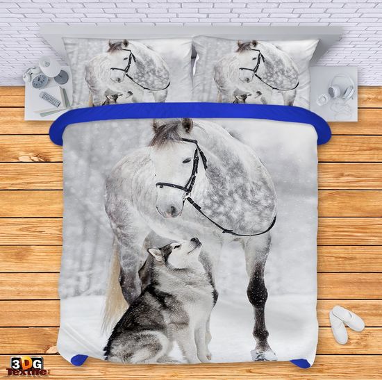 Комплект чаршафи с 3D дигитален дизайн -  Кон и вълк - Horse and Wolf 2