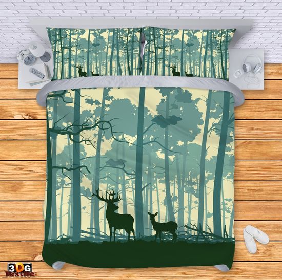 Сет за легло с 3D дигитален принт - Елени в гората - Deer in Forest