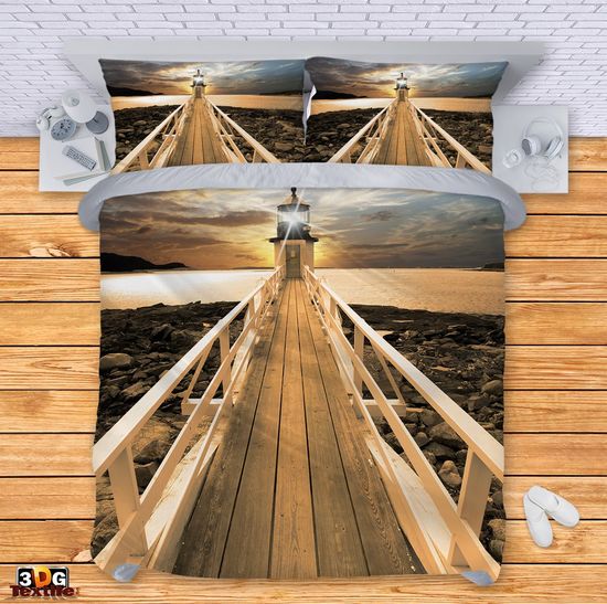 Модерен Сет чаршафи с дигитален принт - Фар на моста - Lighthouse on Bridge