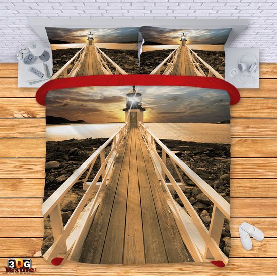 Модерен Сет чаршафи с дигитален принт -  Фар на моста - Lighthouse on Bridge 2