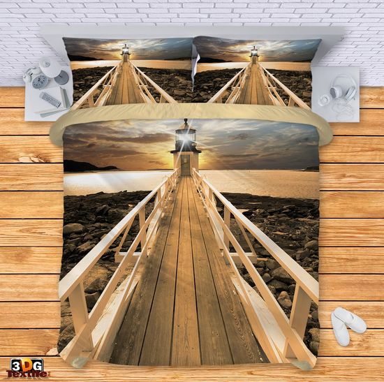 Модерен Сет чаршафи с дигитален принт -  Фар на моста - Lighthouse on Bridge 1