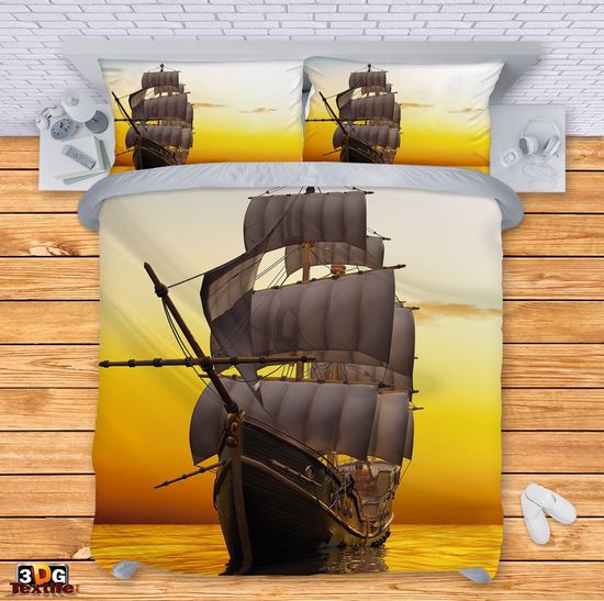 Комплект чаршафи с 3D дигитален принт - Кораб в морето - Ship in the Sea