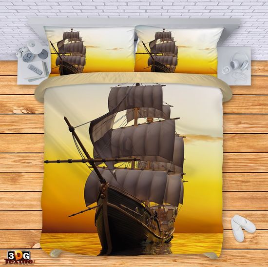 Комплект чаршафи с 3D дигитален принт -  Кораб в морето - Ship in the Sea 1