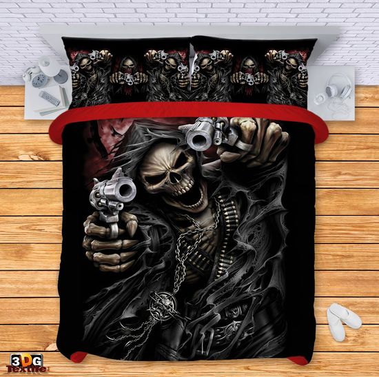 Комплект чаршафи с 3D дигитален дизайн -  Скелет с пистолети - Skull with guns 2