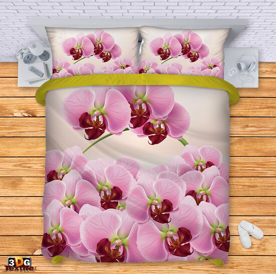 Комплект чаршафи с 3D дигитален дизайн -  Орхидеи 2021 - Orchids 2021 3