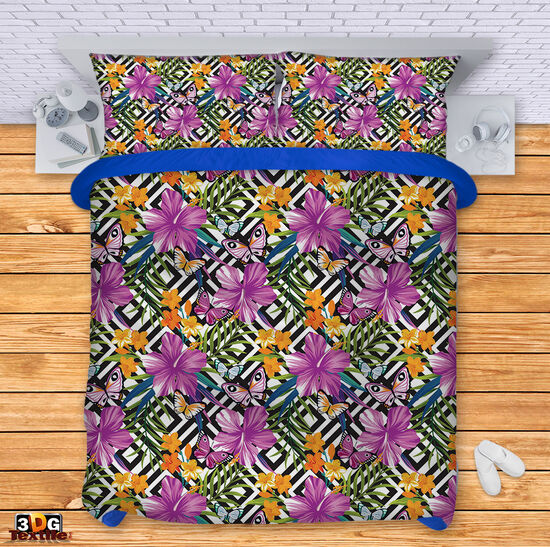 Комплект чаршафи с 3D дигитален дизайн -  Цветя с пеперуди - Flower pattern 1