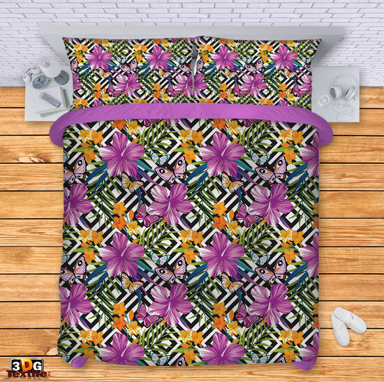 Комплект чаршафи с 3D дигитален дизайн -  Цветя с пеперуди - Flower pattern 4