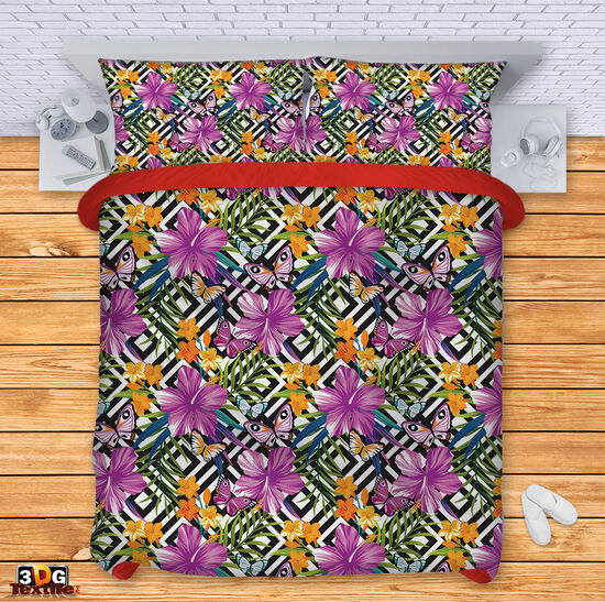 Комплект чаршафи с 3D дигитален дизайн -  Цветя с пеперуди - Flower pattern 2