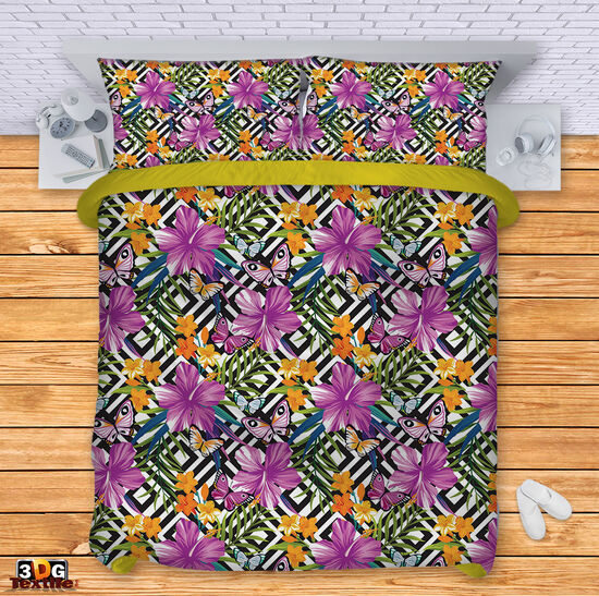 Комплект чаршафи с 3D дигитален дизайн -  Цветя с пеперуди - Flower pattern 3