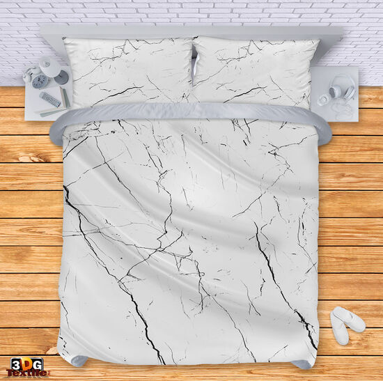 Модерен Сет чаршафи с дигитален принт - Бял Мрамор - White Marble