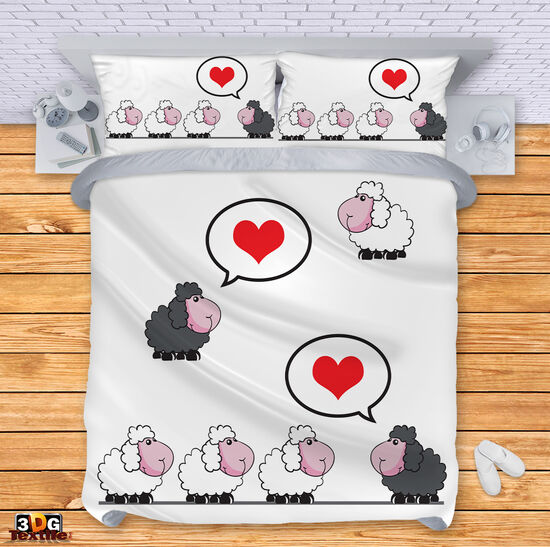 Сет чаршафи с 3D дигитален принт - Влюбени агънца 2 - Sheep love 2