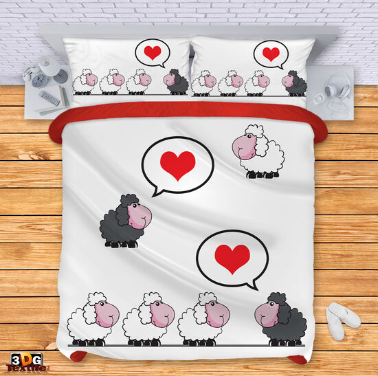 Сет чаршафи с 3D дигитален принт -  Влюбени агънца 2 - Sheep love 2 1