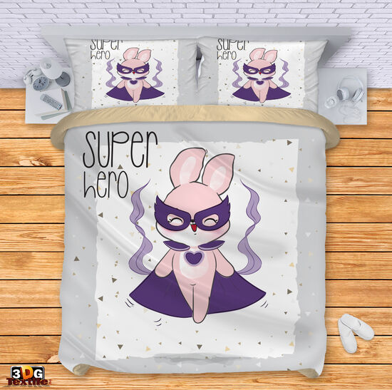 Модерен Сет за легло с принт -  Заек супер герой - Super hero rabbit 2
