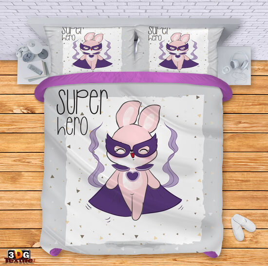 Модерен Сет за легло с принт -  Заек супер герой - Super hero rabbit 1