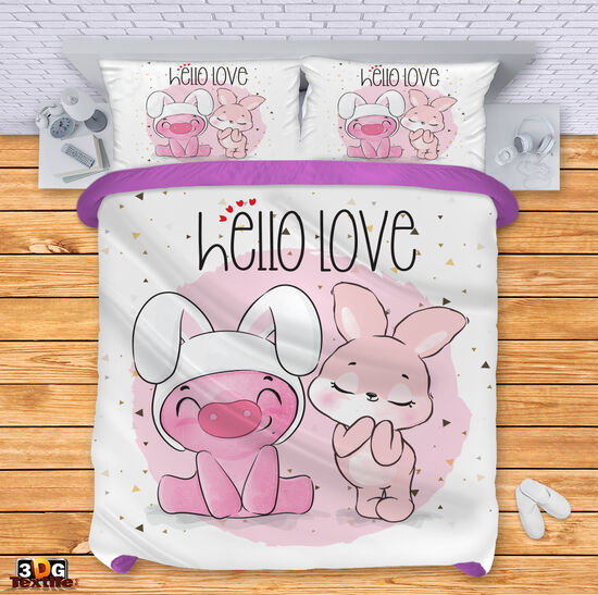 Комплект чаршафи с принт -  Прасенце и зайче - Bunny and piggy 2