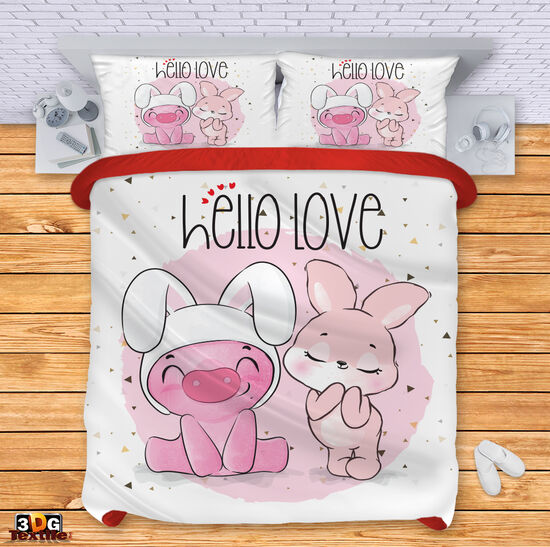 Комплект чаршафи с принт -  Прасенце и зайче - Bunny and piggy 1