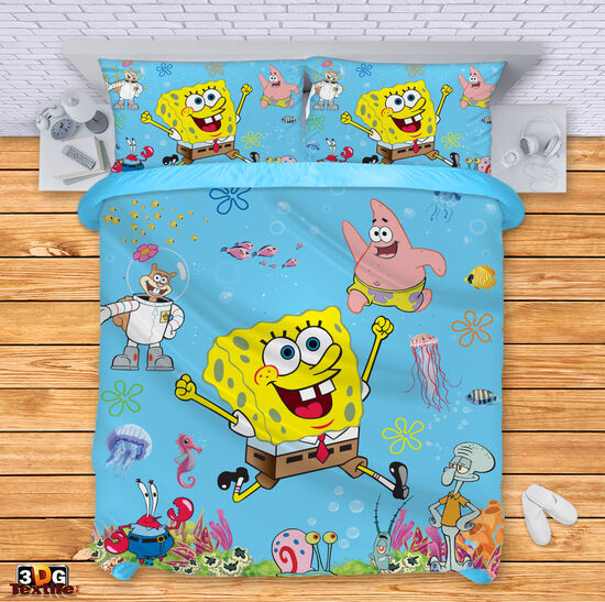 Модерен Комплект чаршафи с принт -  Спондж Боб 2022 - Sponge bob 2022 2