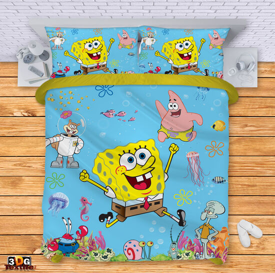 Модерен Комплект чаршафи с принт -  Спондж Боб 2022 - Sponge bob 2022 1