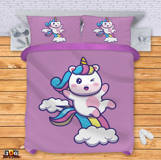 Спален сет с 3D дигитален принт -  Лилав Еднорог - Farting Unicorn 1