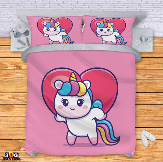 Модерен Комплект чаршафи с дигитален принт - Еднорог сърце - Herth unicorn