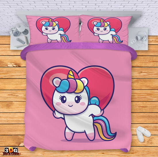 Модерен Комплект чаршафи с дигитален принт -  Еднорог сърце - Herth unicorn 2