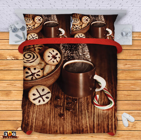 Сет чаршафи с 3D дигитален дизайн -  Коледа какао - Cacao Christmas 1