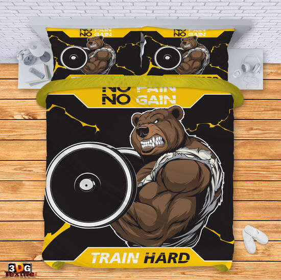 Сет чаршафи с 3D дигитален принт -  Без болка няма победа Мечка - No pain no gain Bear 1
