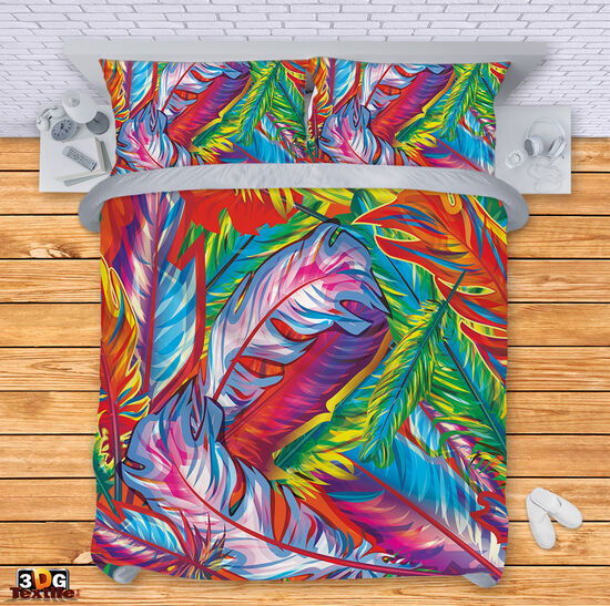 Сет за легло с 3D дигитален принт - Цветни пера - Colorful feathers