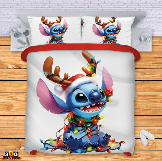 Спално бельо с 3D дигитален дизайн -  Стич Коледа - Stitch Christmas 1