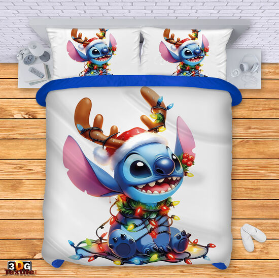 Спално бельо с 3D дигитален дизайн -  Стич Коледа - Stitch Christmas 2