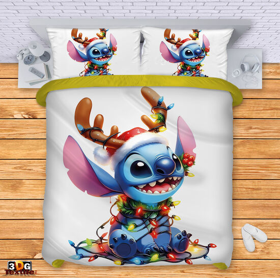 Спално бельо с 3D дигитален дизайн -  Стич Коледа - Stitch Christmas 3