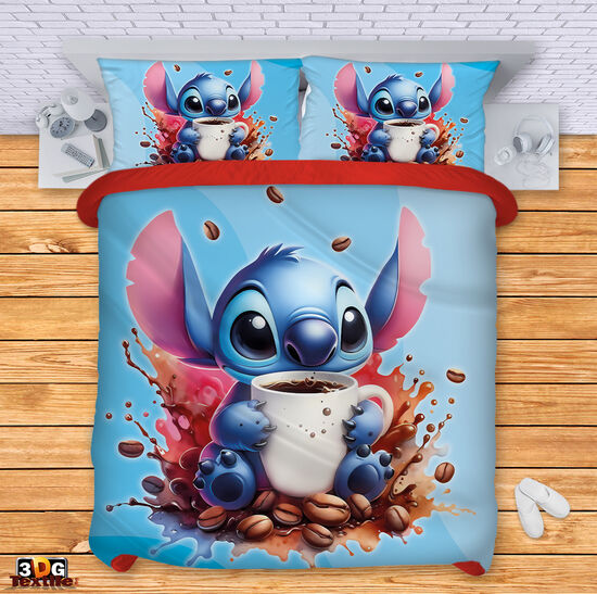 Сет чаршафи с дигитален принт -  Стич Кафе син - Stitch Coffee blue 1