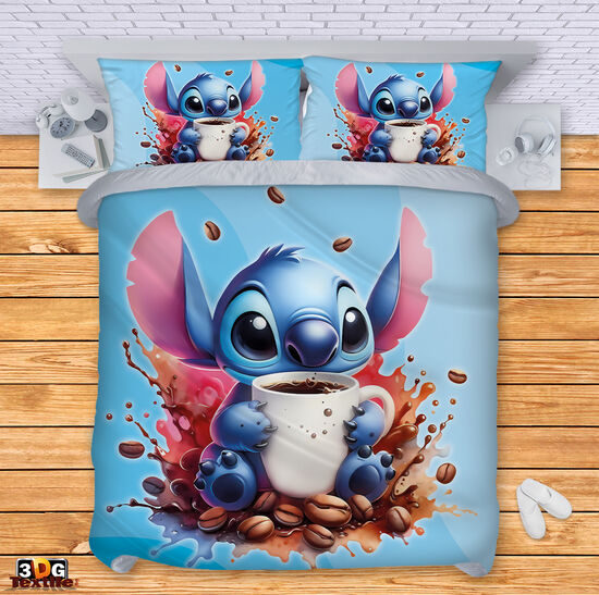 Сет чаршафи с дигитален принт - Стич Кафе син - Stitch Coffee blue