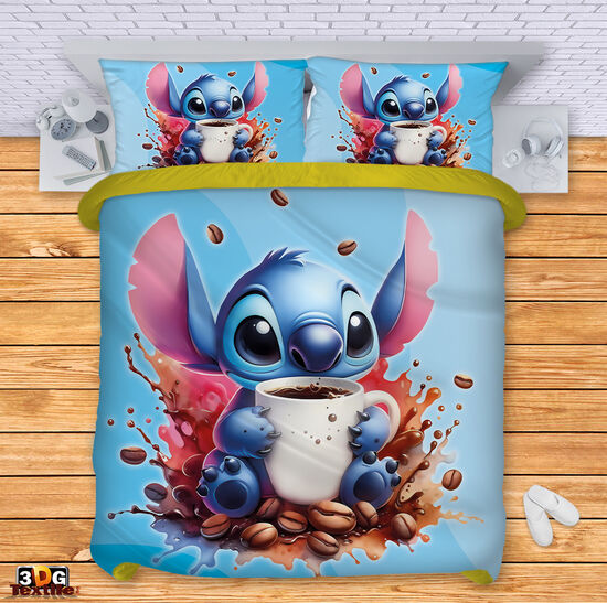 Сет чаршафи с дигитален принт -  Стич Кафе син - Stitch Coffee blue 3