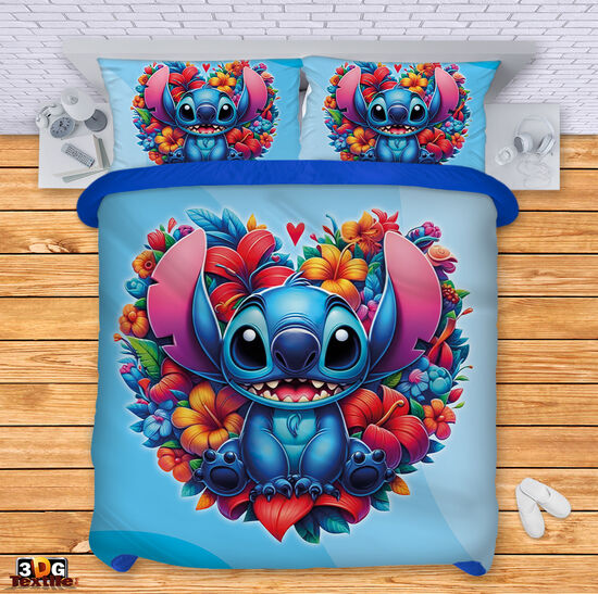 Спален сет с принт -  Стич Цветя син - Stitch Flowers blue 2