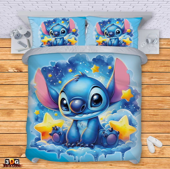 Модерен Комплект чаршафи с дигитален принт -  Стич Нощ син - Stitch Night blue