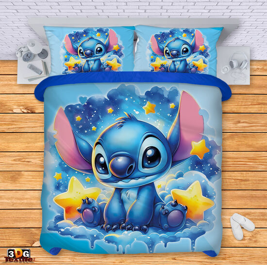 Модерен Комплект чаршафи с дигитален принт -  Стич Нощ син - Stitch Night blue 2