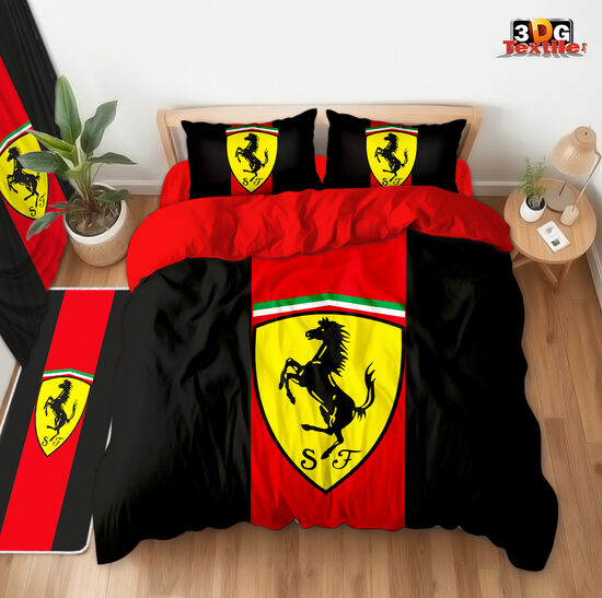 Модерен Сет чаршафи с принт - Ферари Черно - Ferrari Black