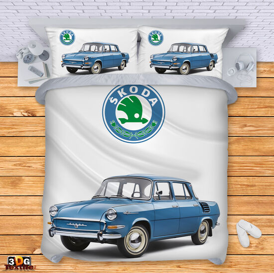 Модерно Спално бельо с принт - Шкода Ретро Синьо - Skoda Retro Blue