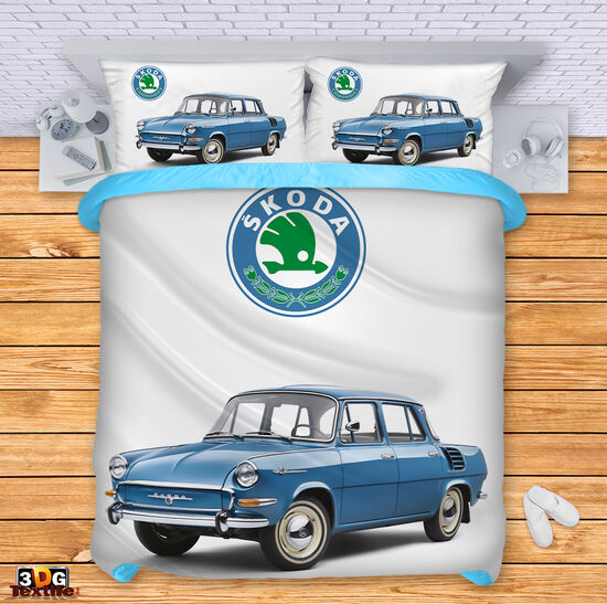 Модерно Спално бельо с принт - Шкода Ретро Синьо - Skoda Retro Blue 2