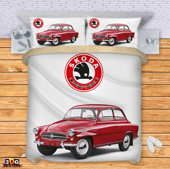 Модерен Сет чаршафи с принт - Шкода Ретро Червено - Skoda Retro Red 2