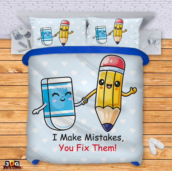 Комплект чаршафи с 3D дигитален принт - Молив и гума 1