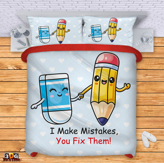 Комплект чаршафи с 3D дигитален принт - Молив и гума 3