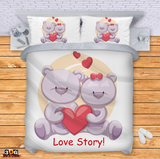 Комплект чаршафи с 3D дигитален принт -  Влюбени мечета