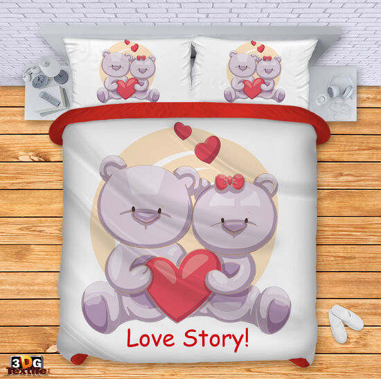 Комплект чаршафи с 3D дигитален принт -  Влюбени мечета 1