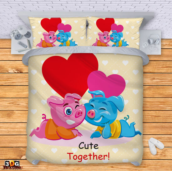 Модерно Спално бельо с принт - Влюбени прасенца