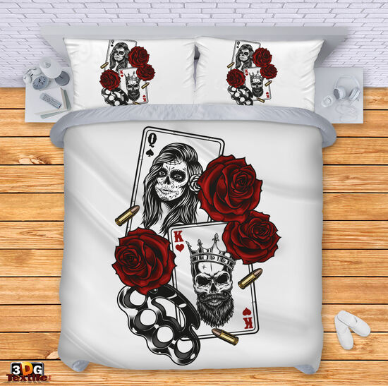 Спално бельо с 3D дигитален дизайн - Череп - Карти