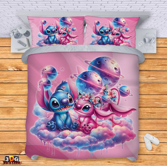 Спално бельо Стич любов розов 150x210 с две калъфки SALE