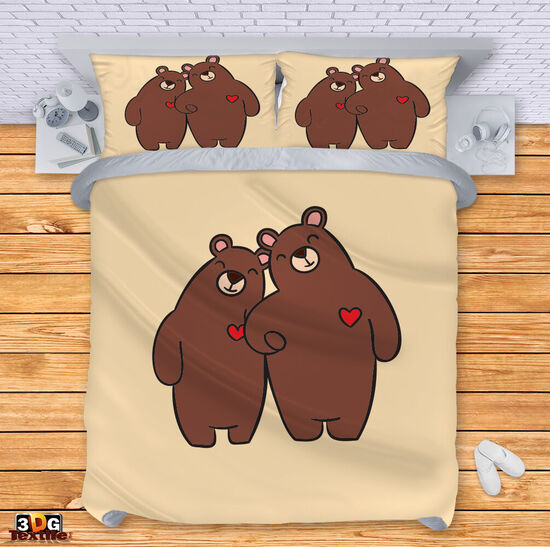 Спално бельо с олекотена завивка Влюбени мечета 150х210см